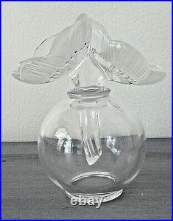 LALIQUE Two Anemones Perfume Bottle 6.5 Crystal France Signed Vintage EVC