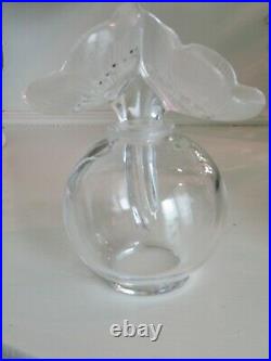 LALIQUE Two Anemones Perfume Bottle 6.5 Crystal France Signed Vintage EVC