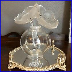 LALIQUE Vintage France Crystal Anemone Two Flowers Art Perfume Bottle Signed R