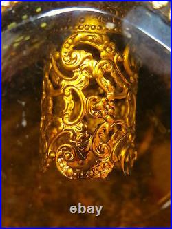 LARGE Pair GOLD PLATE Vntg Perfume Bottle BEVELED Amber Glass Stylebuilt Matson