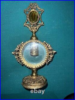 LARGE Vintage Figural Vanity Perfume Bottle Filigree Ormolu Gold with Glass Insert