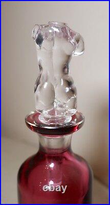 LARGE vintage hand blown red clear Murano Venetian figural glass perfume bottle