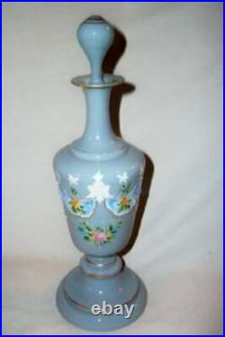 LATE 1800s FRENCH BLUE OPALINE GLASS PERFUME BOTTLE PONTIL HP MORIAGE ANTIQUE