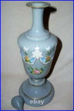 LATE 1800s FRENCH BLUE OPALINE GLASS PERFUME BOTTLE PONTIL HP MORIAGE ANTIQUE
