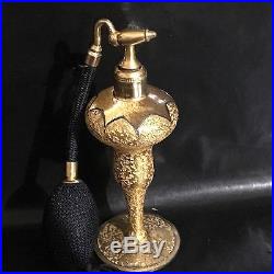 LSNR Vintage Art Deco DeVilbiss 22k Gold Series Glass Perfume Bottle Atomizer