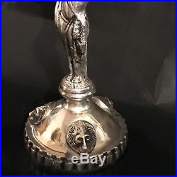 LSNR Vintage Figural Candlestick Hunting Silver on Casted Brass Rare 1200 Grams