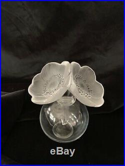 Lalique Anemone Engraved Floral Vintage Collectible Glass Perfume Bottle