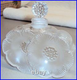 Lalique France Vintage Signed Deux Fleurs Crystal Perfume Bottle Two Flowers