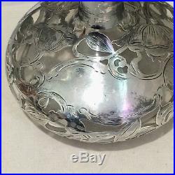 Large 4.5 Antique Art Nouveau Vintage Perfume Decanter Bottle Silver Overlay