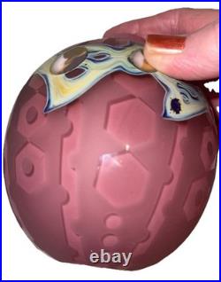 Large 6 Inch Pink Art Glass Perfume Bottle Etched