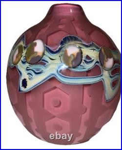 Large 6 Inch Pink Art Glass Perfume Bottle Etched