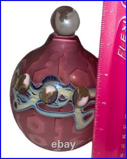 Large 6 Inch Pink Art Glass Perfume Bottle Etched