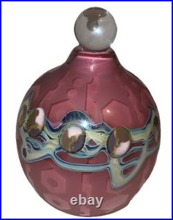Large 6 Inch Pink Art Glass Perfume Bottle Etched
