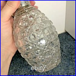 Large Antique Vintage Scent Perfume Bottle Cut Crystal Continental Silver