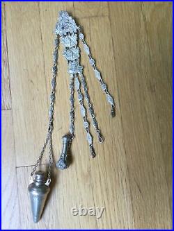 Large Victorian Silver Figural Chatelaine w 2 Perfume Scent Bottles Cherubs