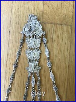 Large Victorian Silver Figural Chatelaine w 2 Perfume Scent Bottles Cherubs