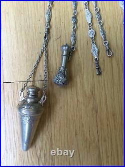 Large Victorian Silver Figural Chatelaine w 2 Perfume Scent Bottles Cherubs