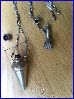 Large Victorian Silver Figural Chatelaine w 2 Perfume Scent Bottles Cherubs