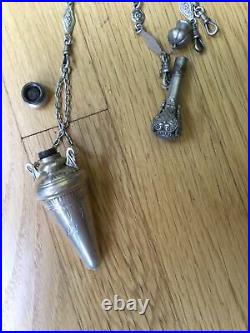 Large Victorian Silver Figural Chatelaine w 2 Perfume Scent Bottles Cherubs