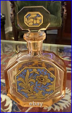 Large Vintage Art Nouveau Perfume Bottle Peach Colored Glass 9.5 x 5.75