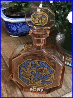 Large Vintage Art Nouveau Perfume Bottle Peach Colored Glass 9.5 x 5.75