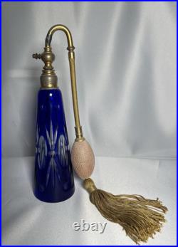 Large Vintage Perfume Bottle Atomizer Cobalt Blue Czechoslovakia