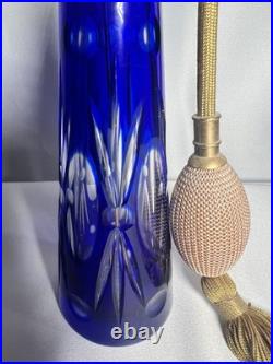 Large Vintage Perfume Bottle Atomizer Cobalt Blue Czechoslovakia