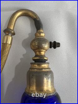 Large Vintage Perfume Bottle Atomizer Cobalt Blue Czechoslovakia