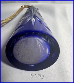Large Vintage Perfume Bottle Atomizer Cobalt Blue Czechoslovakia