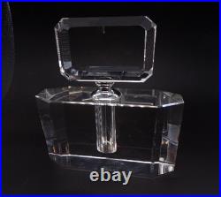 Large Vtg Art Deco Crystal Perfume Bottle with Glass Etched Stopper Heavy EUC