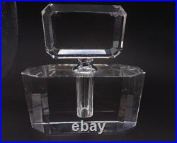 Large Vtg Art Deco Crystal Perfume Bottle with Glass Etched Stopper Heavy EUC