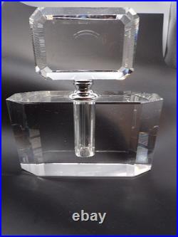 Large Vtg Art Deco Crystal Perfume Bottle with Glass Etched Stopper Heavy EUC