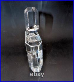 Large Vtg Art Deco Crystal Perfume Bottle with Glass Etched Stopper Heavy EUC