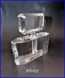 Large Vtg Art Deco Crystal Perfume Bottle with Glass Etched Stopper Heavy EUC