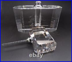 Large Vtg Art Deco Crystal Perfume Bottle with Glass Etched Stopper Heavy EUC