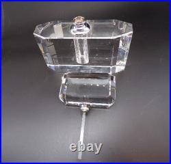 Large Vtg Art Deco Crystal Perfume Bottle with Glass Etched Stopper Heavy EUC