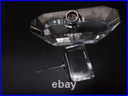 Large Vtg Art Deco Crystal Perfume Bottle with Glass Etched Stopper Heavy EUC