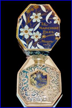 Le Narcisse Bleu Mury Paris 1920's Brosse Perfume Bottle Blue Patina and Box VTG