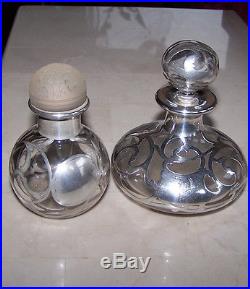 Lot 2 vintage antique Sterling silver Scroll Filigree glass Perfume Bottle Set