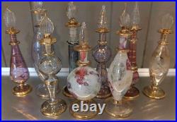 Lot 9 Vintage Royal Limited Egyptian Crystal Perfume Bottles, Etched with22k gold