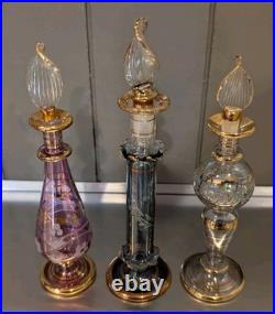 Lot 9 Vintage Royal Limited Egyptian Crystal Perfume Bottles, Etched with22k gold