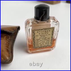 Lot Of 5 Vintage Antique Set Of Perfume Bottles England Leather Wood Cases