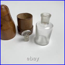 Lot Of 5 Vintage Antique Set Of Perfume Bottles England Leather Wood Cases