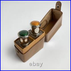 Lot Of 5 Vintage Antique Set Of Perfume Bottles England Leather Wood Cases