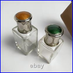 Lot Of 5 Vintage Antique Set Of Perfume Bottles England Leather Wood Cases