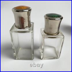 Lot Of 5 Vintage Antique Set Of Perfume Bottles England Leather Wood Cases