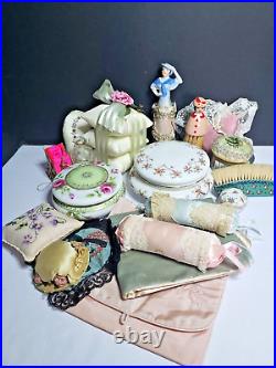 Lot Of Ladies Vintage Boudoir Items Puffs, Sachet Bags, Etc