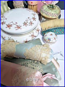 Lot Of Ladies Vintage Boudoir Items Puffs, Sachet Bags, Etc