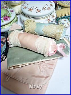 Lot Of Ladies Vintage Boudoir Items Puffs, Sachet Bags, Etc