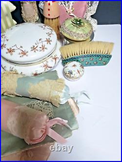 Lot Of Ladies Vintage Boudoir Items Puffs, Sachet Bags, Etc